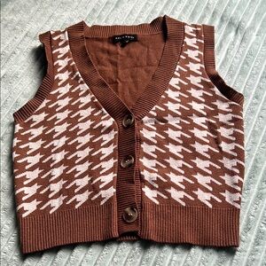 Brown and cream Houndstooth Sweater Vest